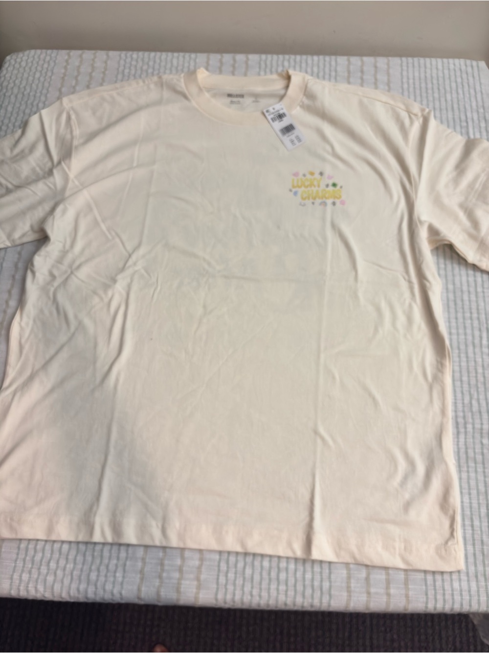 Hollister Cream Short Sleeve Tee with Pastel Chest Graphic